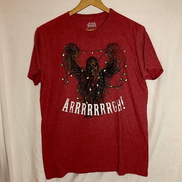 Men’s Red Star Wars ChewBacca Christmas Graphic T-Shirt